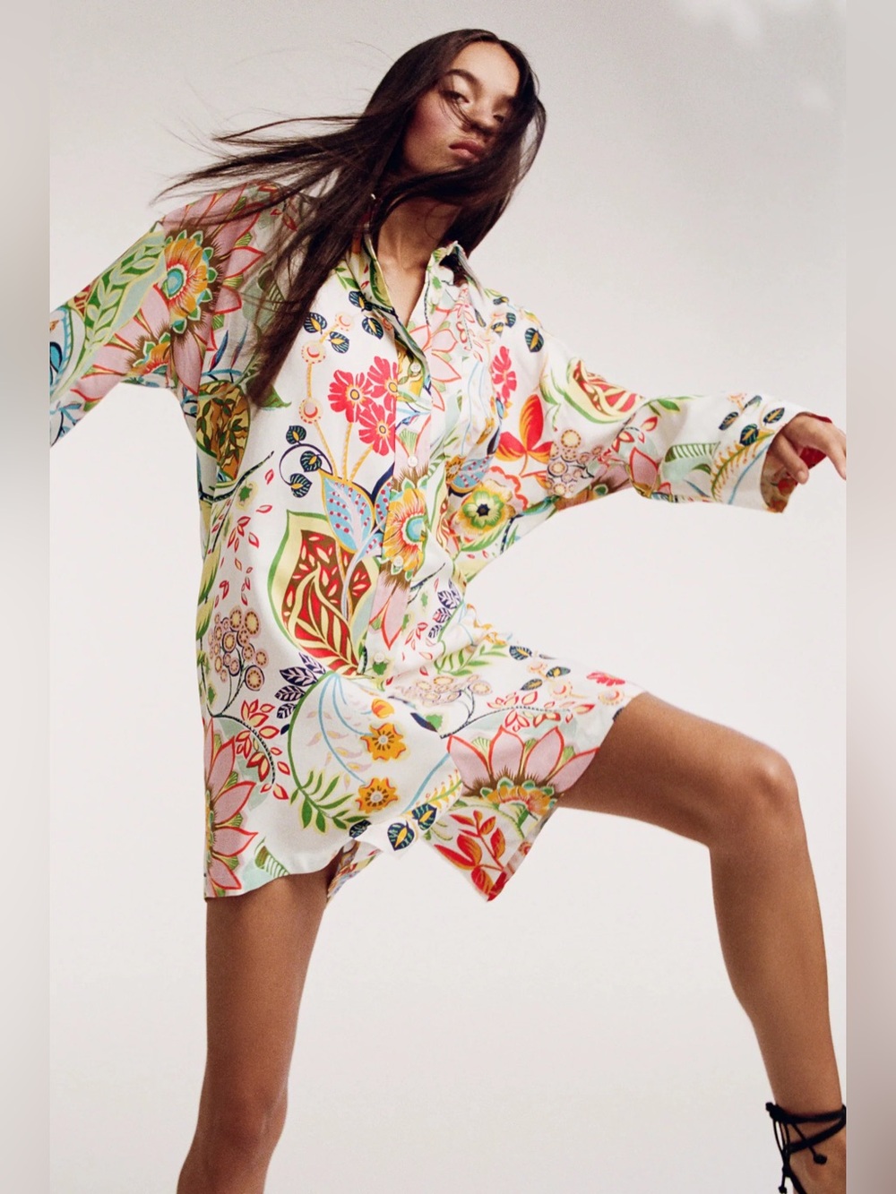 NWT Zara Oversized Floral Shirt Romper Size M